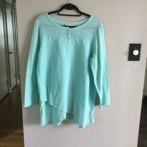 Soft Surroundings Green Linen/Cotton Tunic with 3/4 sleeves